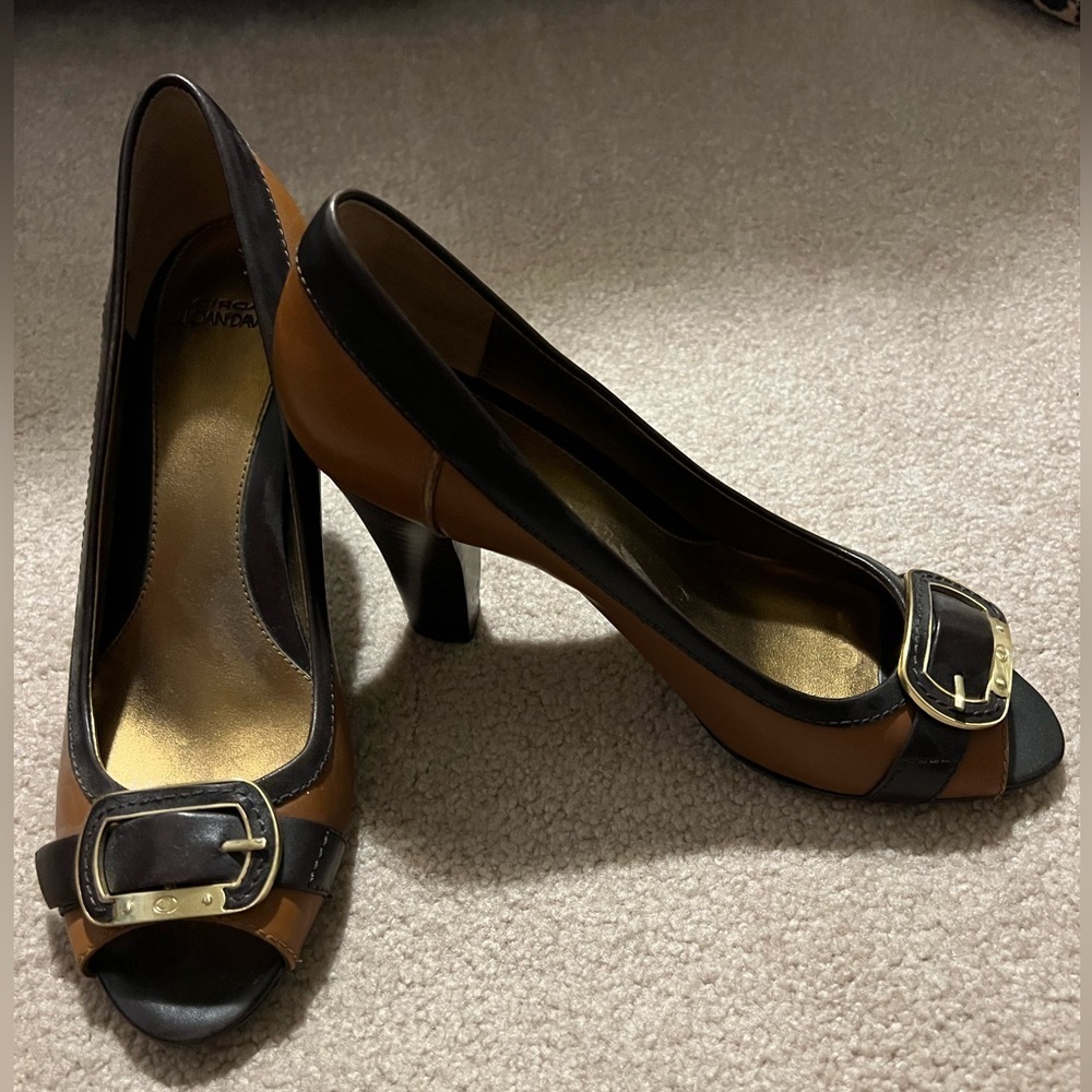 Joan & David brown and camel peep toe pumps. GUC, 8.5